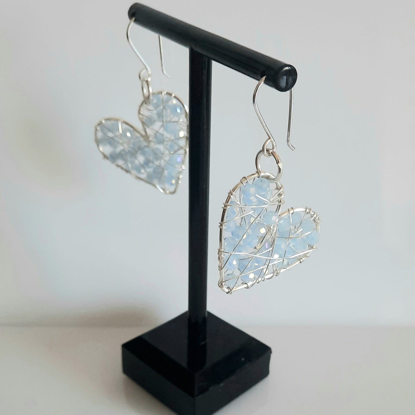 Aros Corazón Plateado-celeste