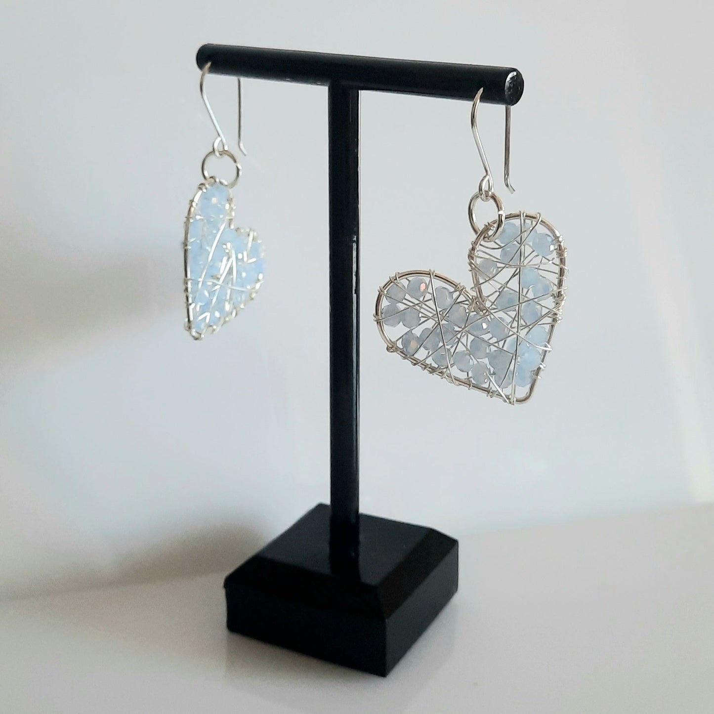 Aros Corazón Plateado-celeste