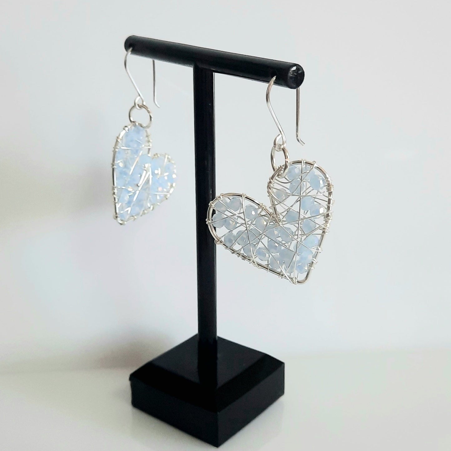 Aros Corazón Plateado-celeste