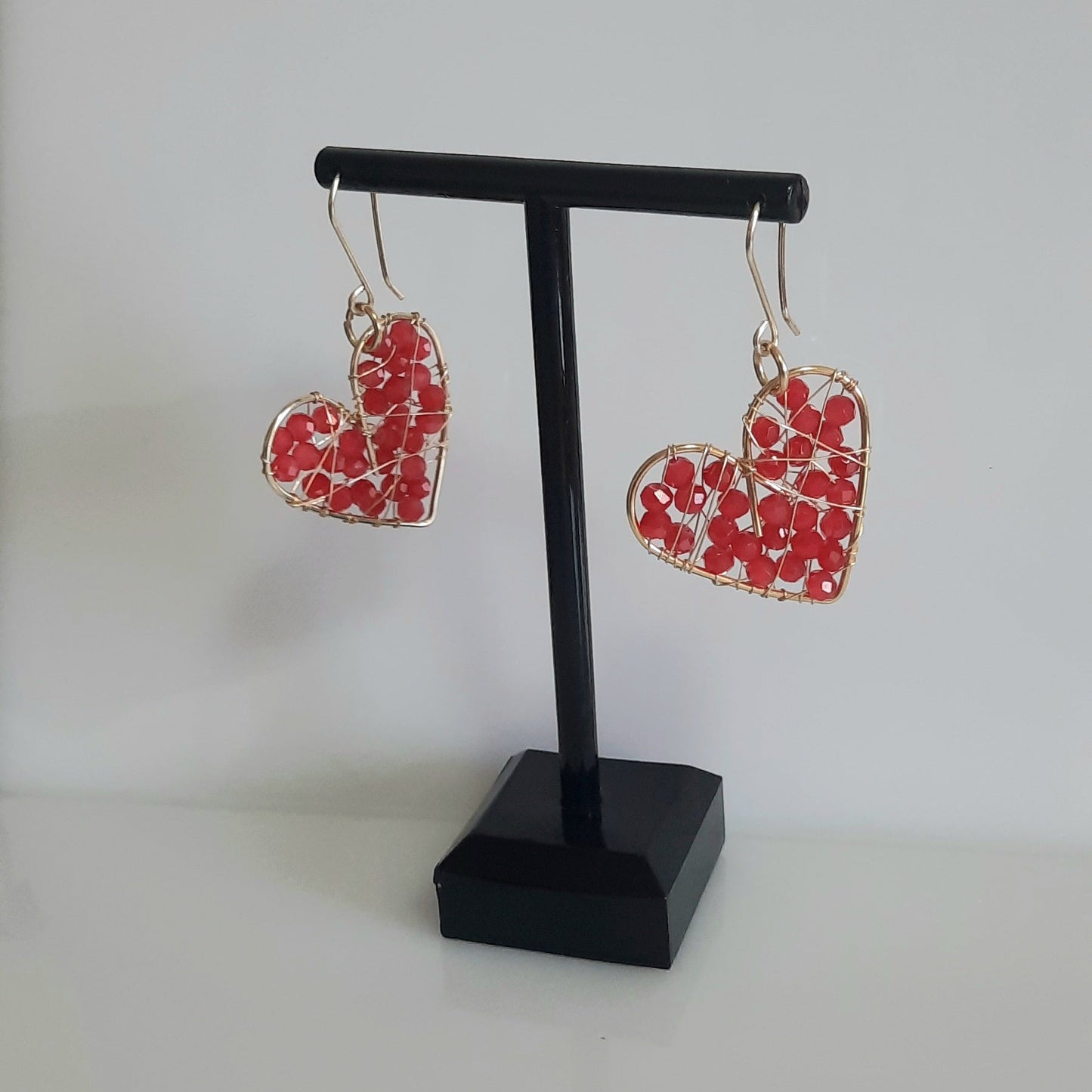 Aros Corazón Dorado-Rojo