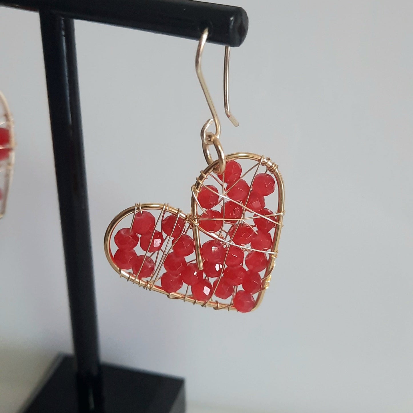 Aros Corazón Dorado-Rojo
