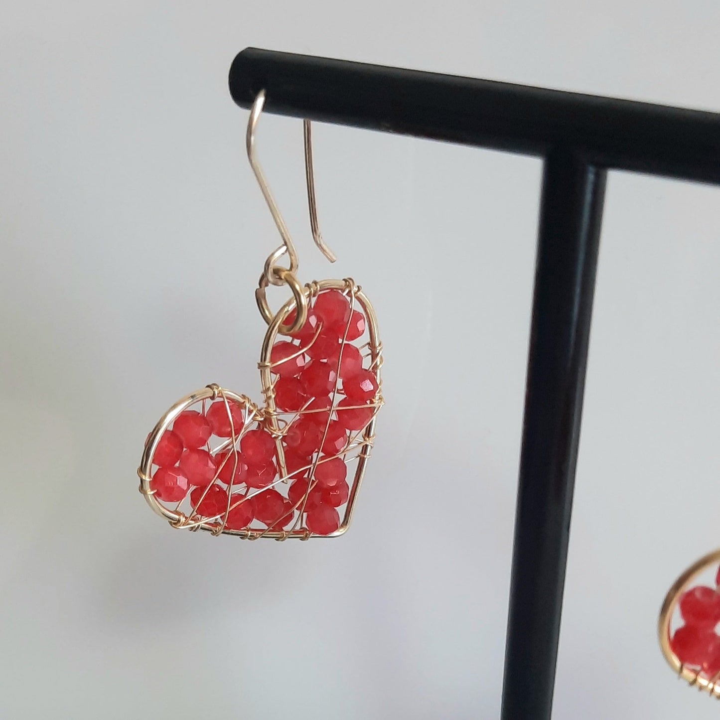 Aros Corazón Dorado-Rojo