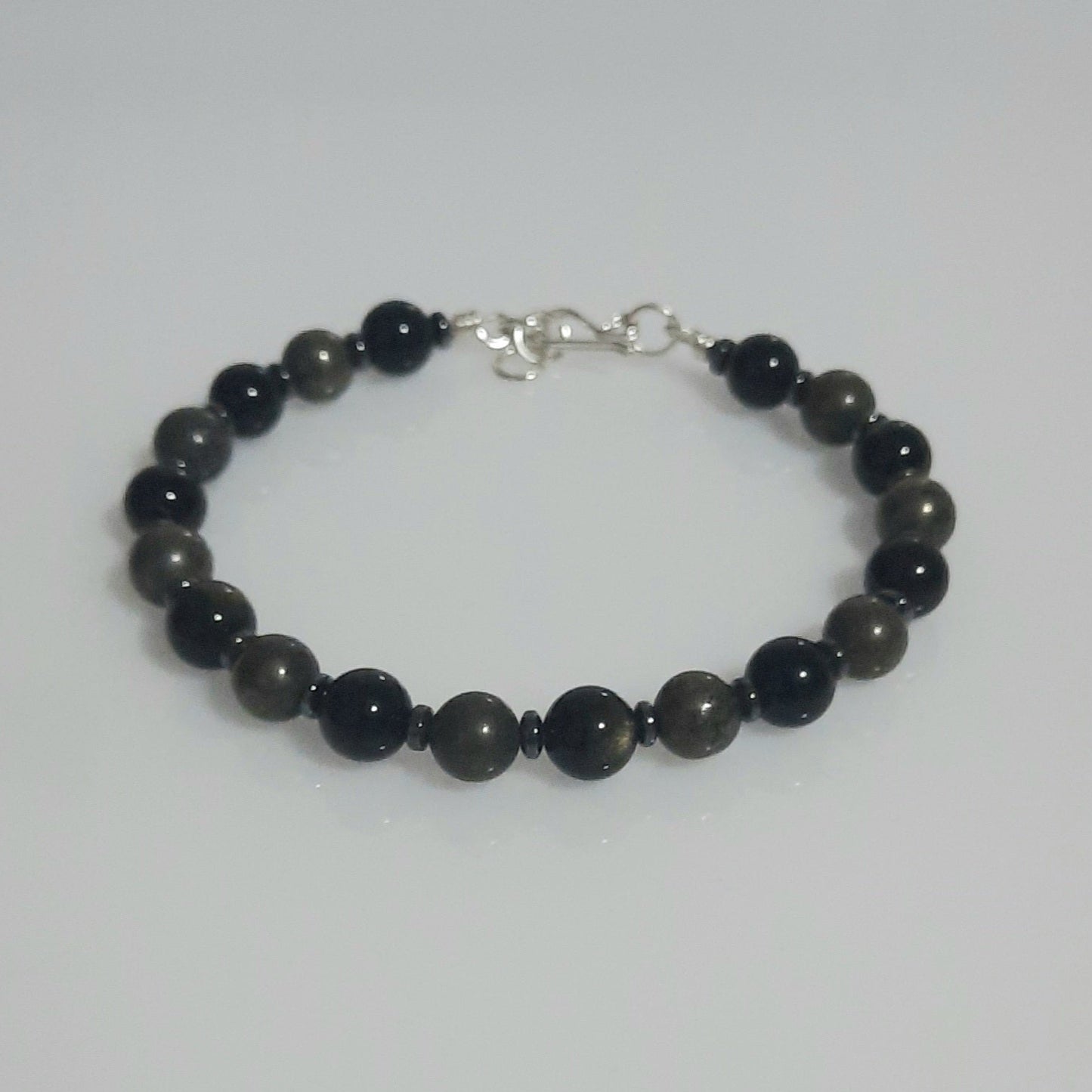 Pulsera de Piedras naturales Obsidiana y Pirita Unisex