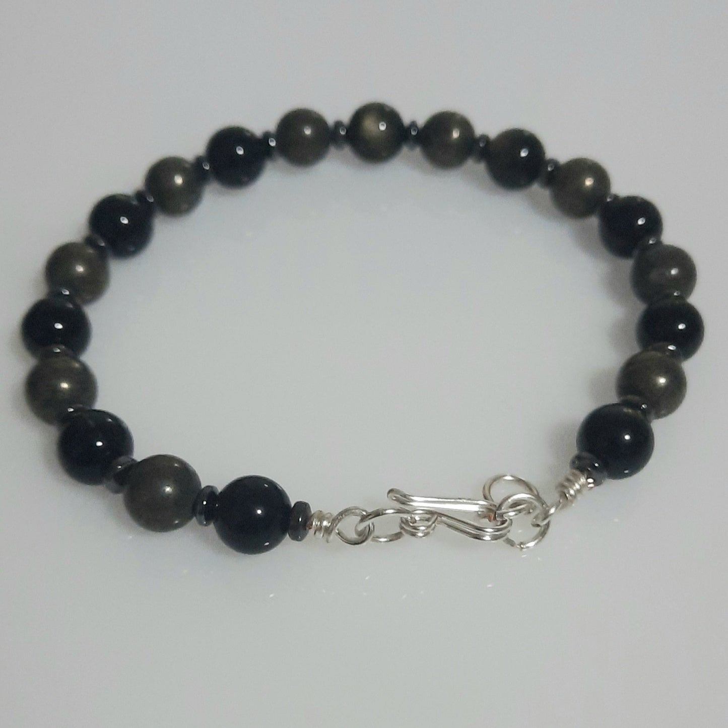 Pulsera de Piedras naturales Obsidiana y Pirita Unisex