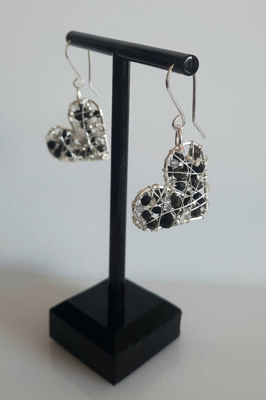 Aros Corazón Plateado-Negro