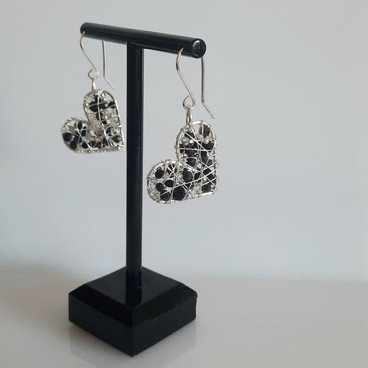 Aros Corazón Plateado-Negro