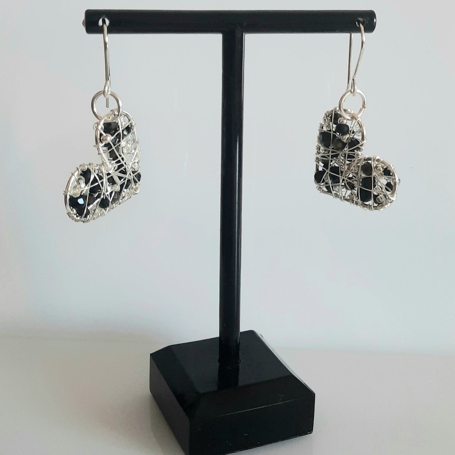 Aros Corazón Plateado-Negro
