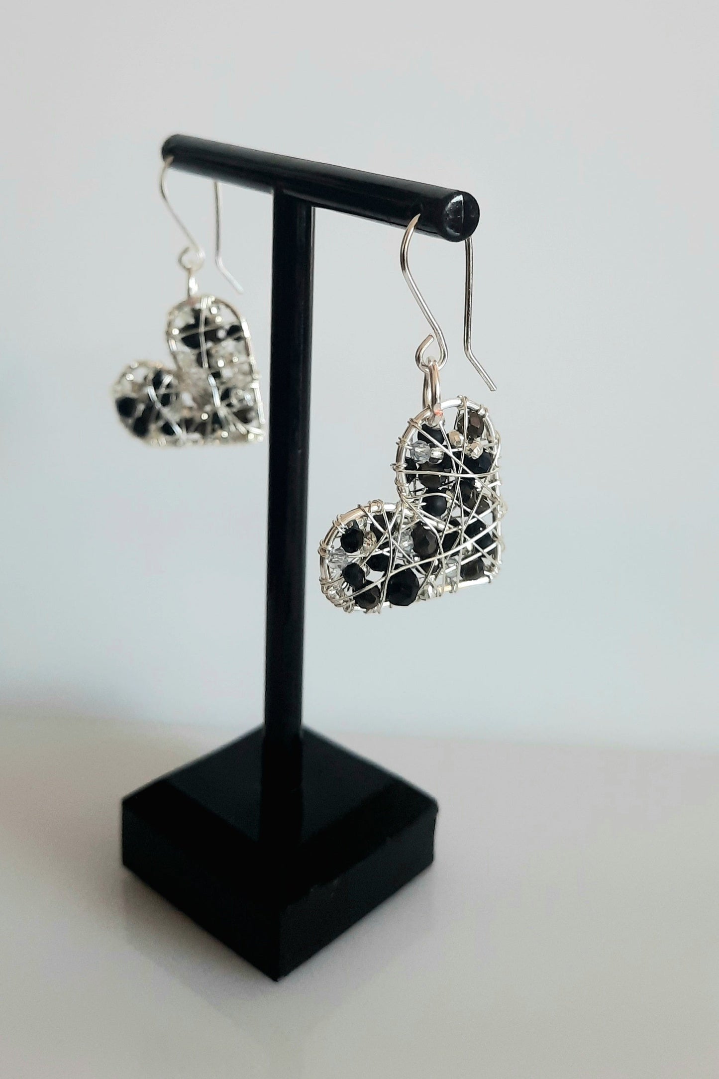Aros Corazón Plateado-Negro