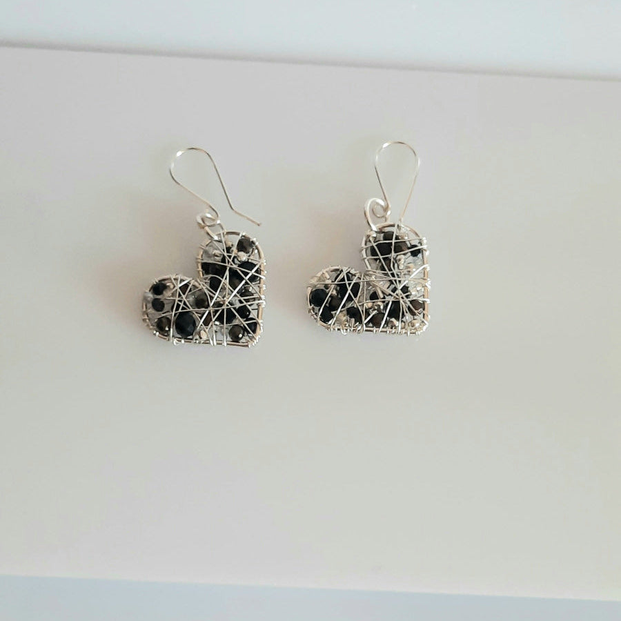 Aros Corazón Plateado-Negro