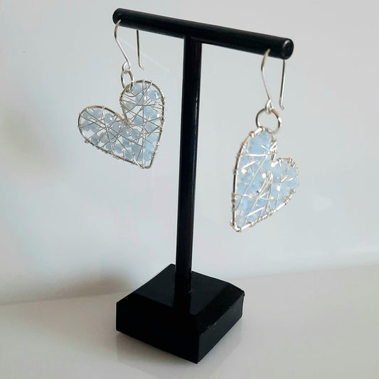 Aros Corazón Plateado-celeste
