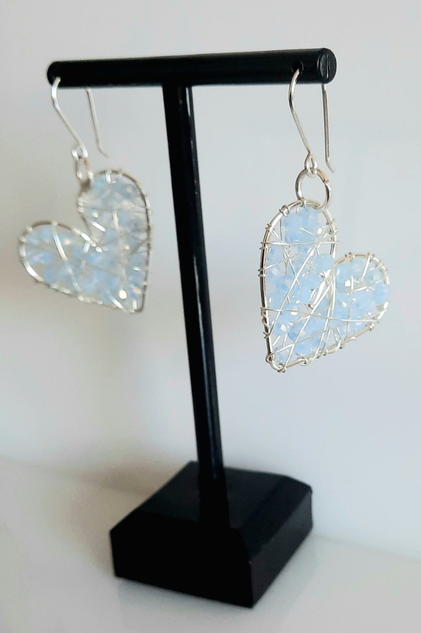 Aros Corazón Plateado-celeste