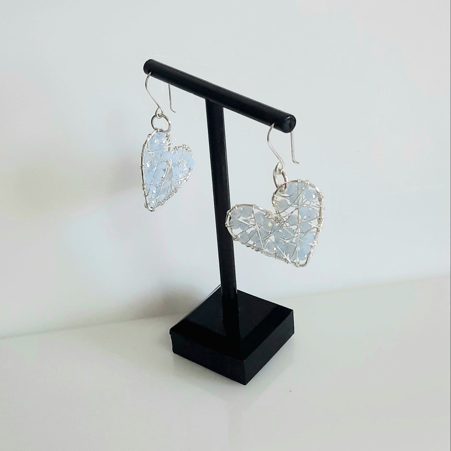 Aros Corazón Plateado-celeste