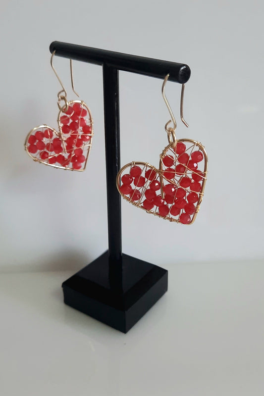 Aros Corazón Dorado-Rojo