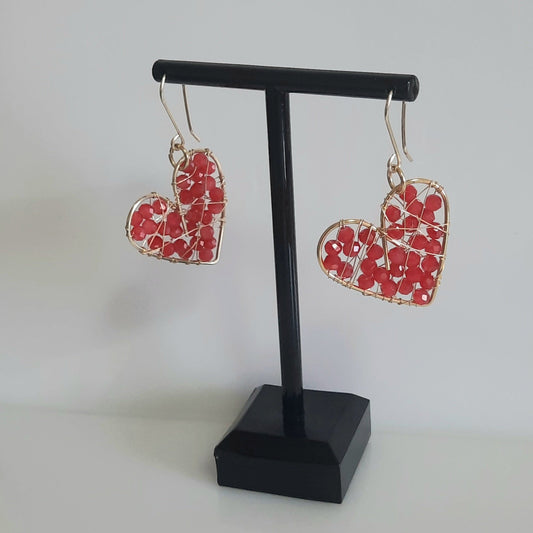 Aros Corazón Dorado-Rojo