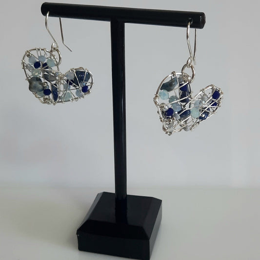 Aros Corazón Plateado_Azul Lapislazuli