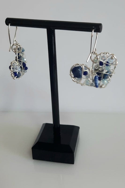 Aros Corazón Plateado_Azul Lapislazuli