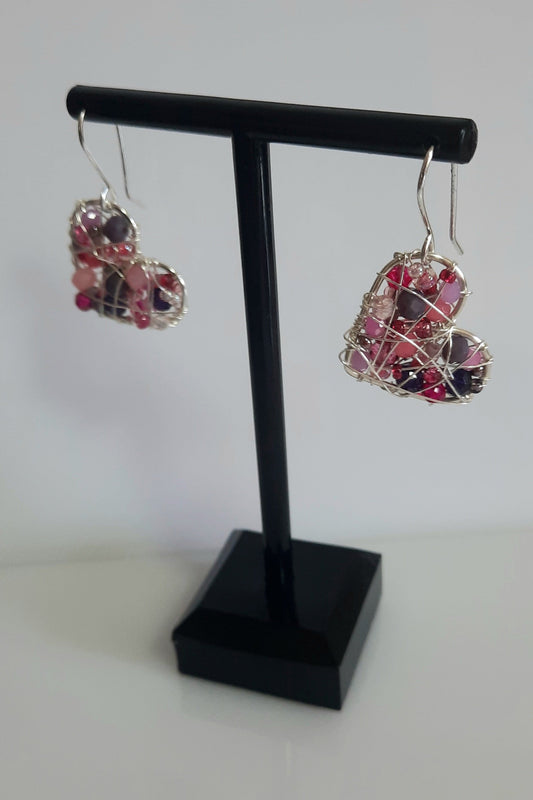 Aros Corazón Plateado-RosaMorado