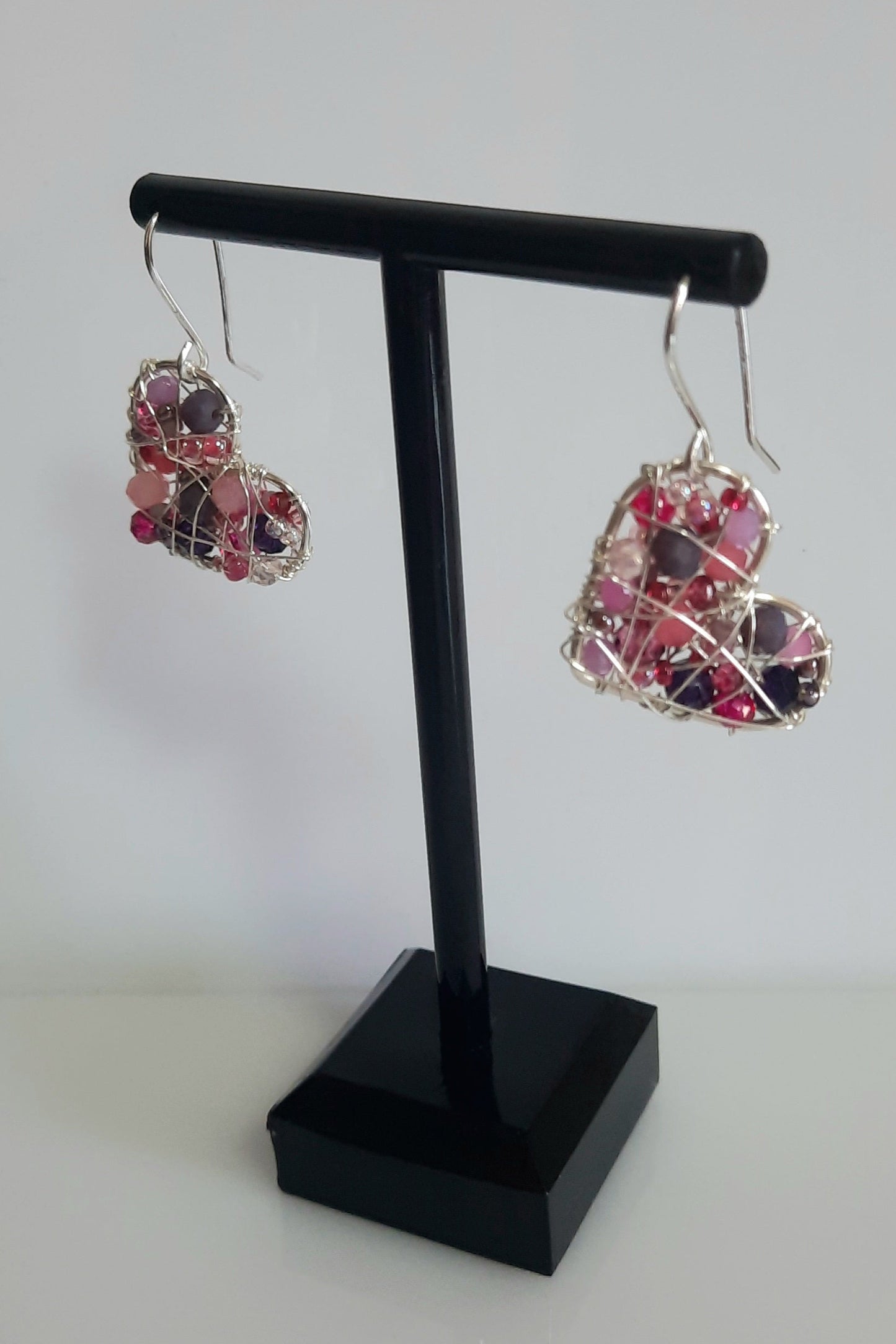 Aros Corazón Plateado-RosaMorado