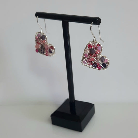 Aros Corazón Plateado-RosaMorado