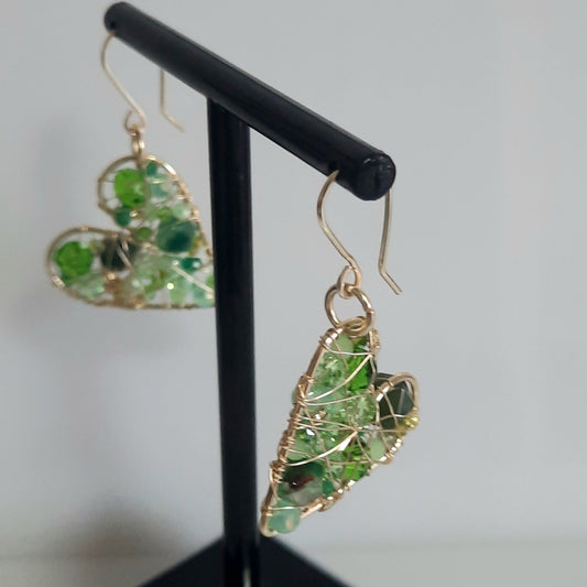 Aros Corazón Dorado-Verde