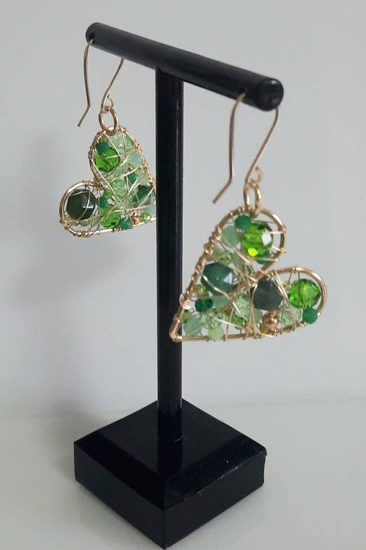 Aros Corazón Dorado-Verde