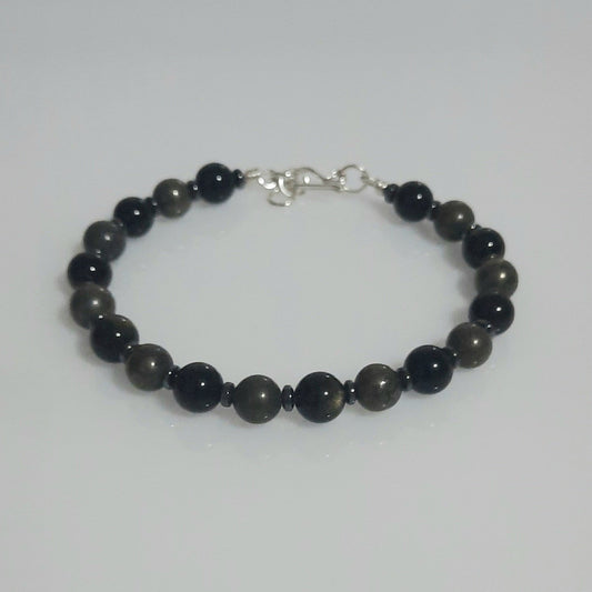 Pulsera de Piedras naturales Obsidiana y Pirita Unisex