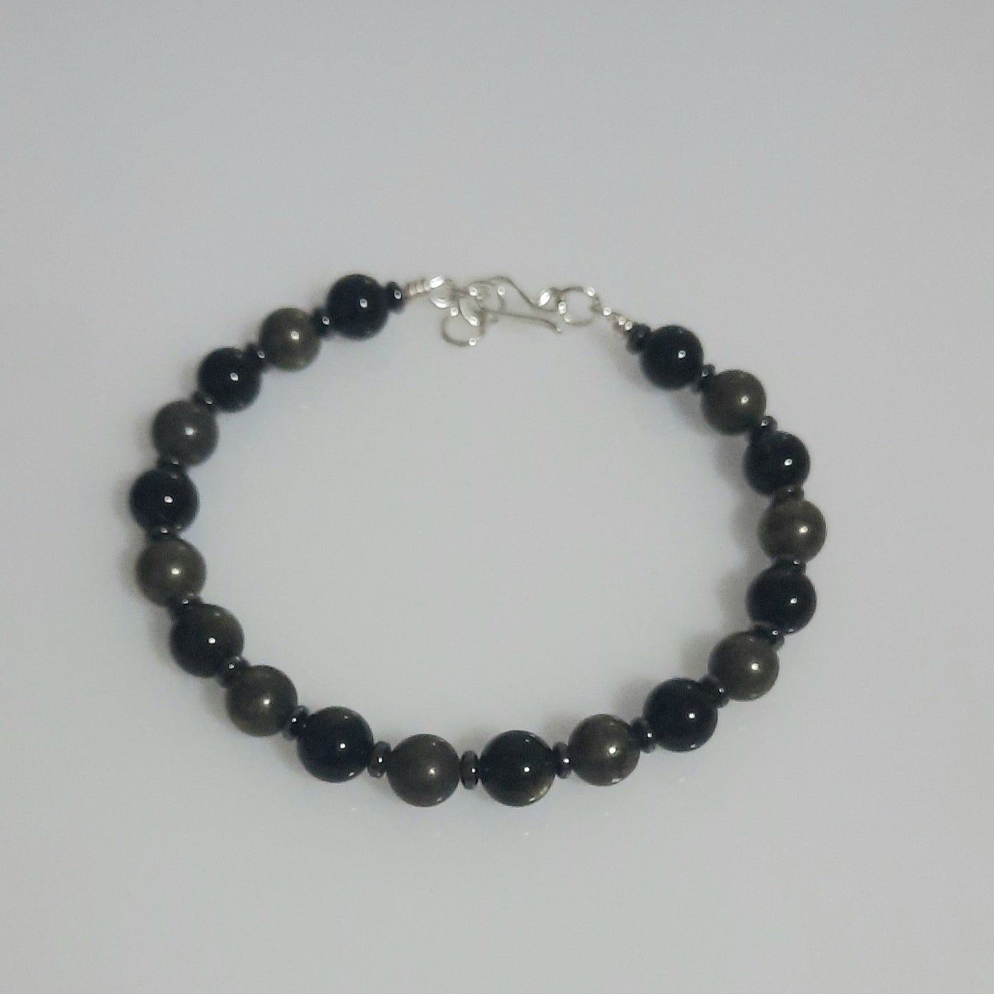 Pulsera de Piedras naturales Obsidiana y Pirita Unisex
