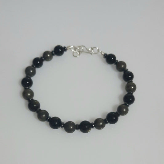 Pulsera de Piedras naturales Obsidiana y Pirita Unisex